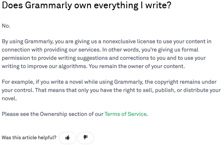 Grammarly content control