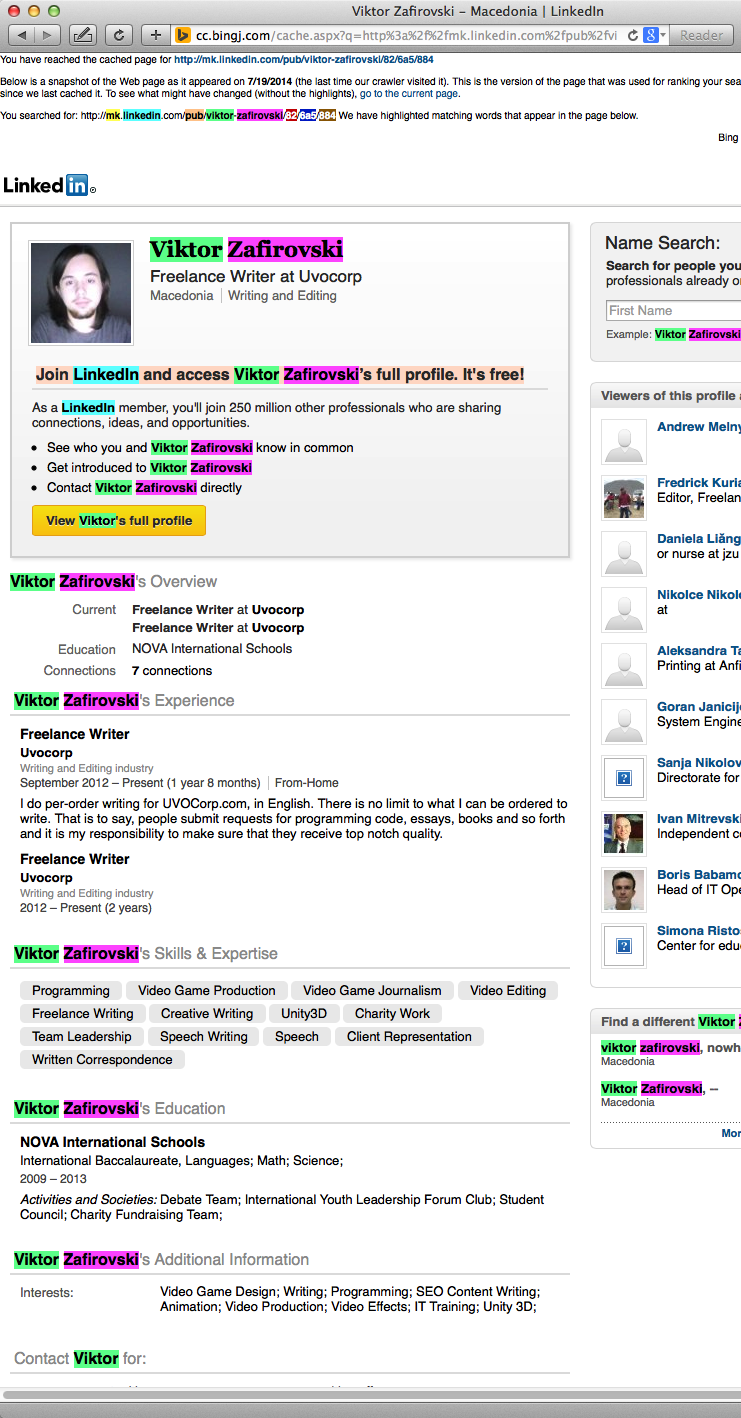 Viktor Zafirovski linkedin.com bing cache